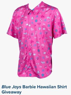 3/$118❤️new Toronto Blue Jays Barbie Button Down Hawaiian Shirt Pink Jersey